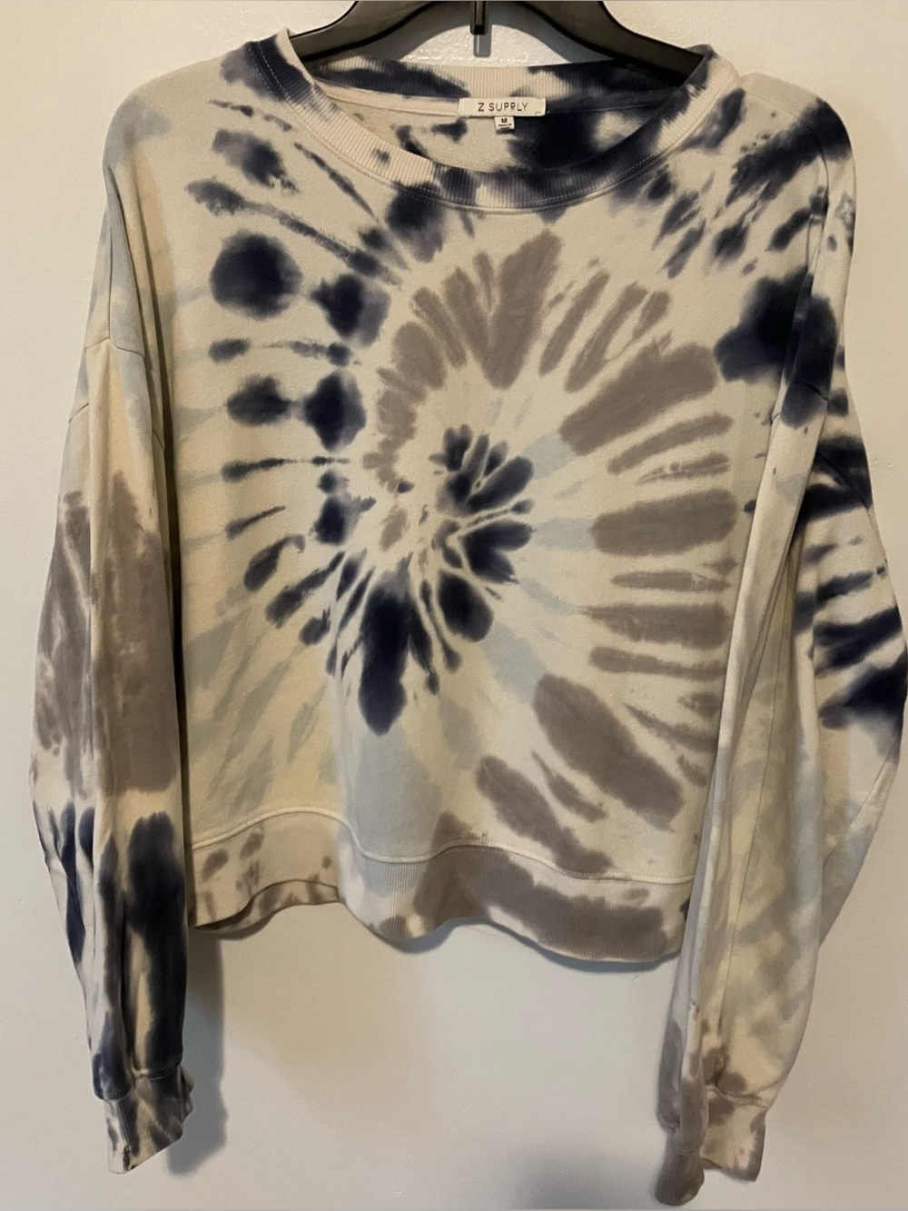 Z Supply Tie-Dye Crewneck Sweater in Navy and Gray